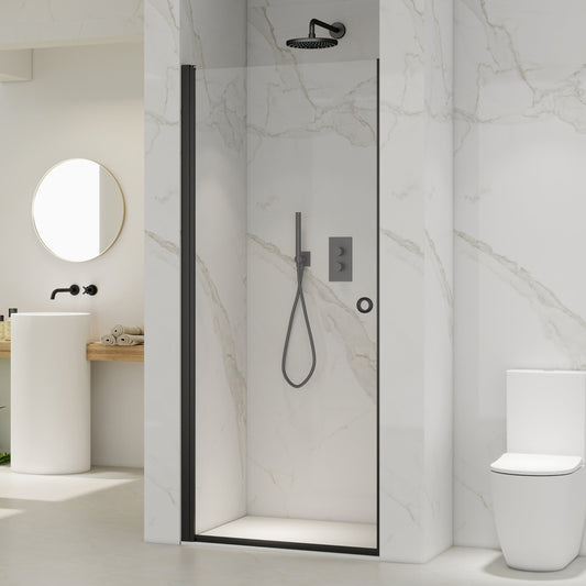 Adelen - dusjdør singel 90x200cm klart glass, sort matt profil