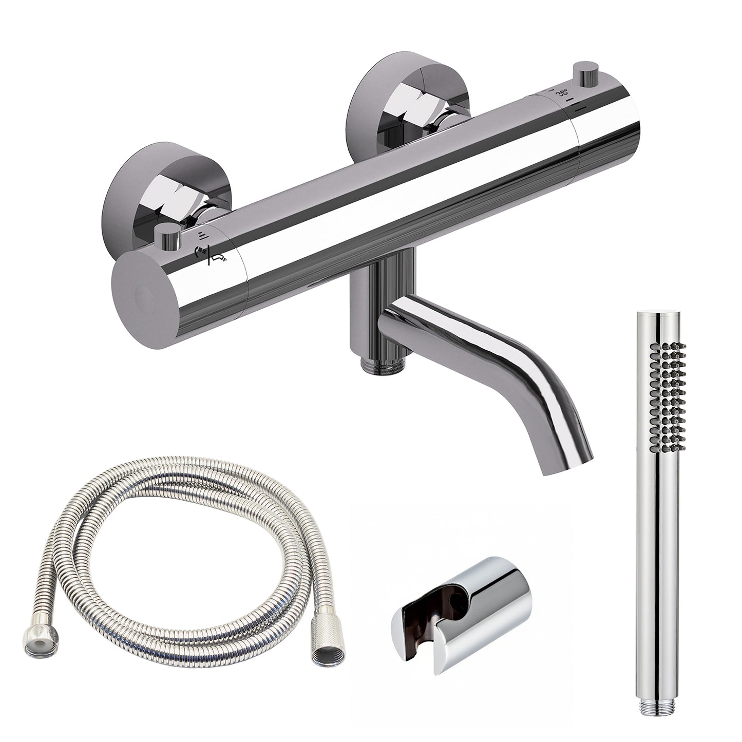 Fusion kararmatur m/slange, hånddusj og veggbrakett, krom