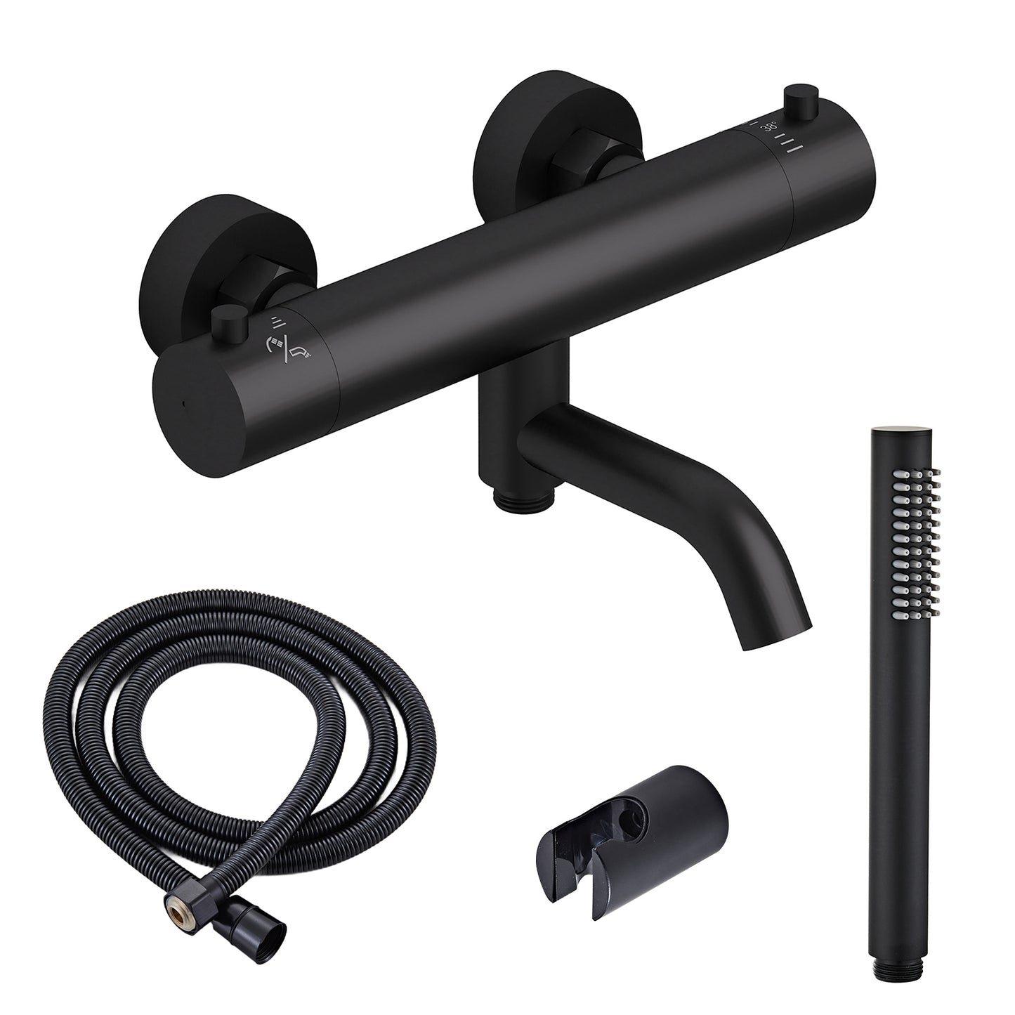 Fusion kararmatur m/slange, hånddusj og veggbrakett, sort matt