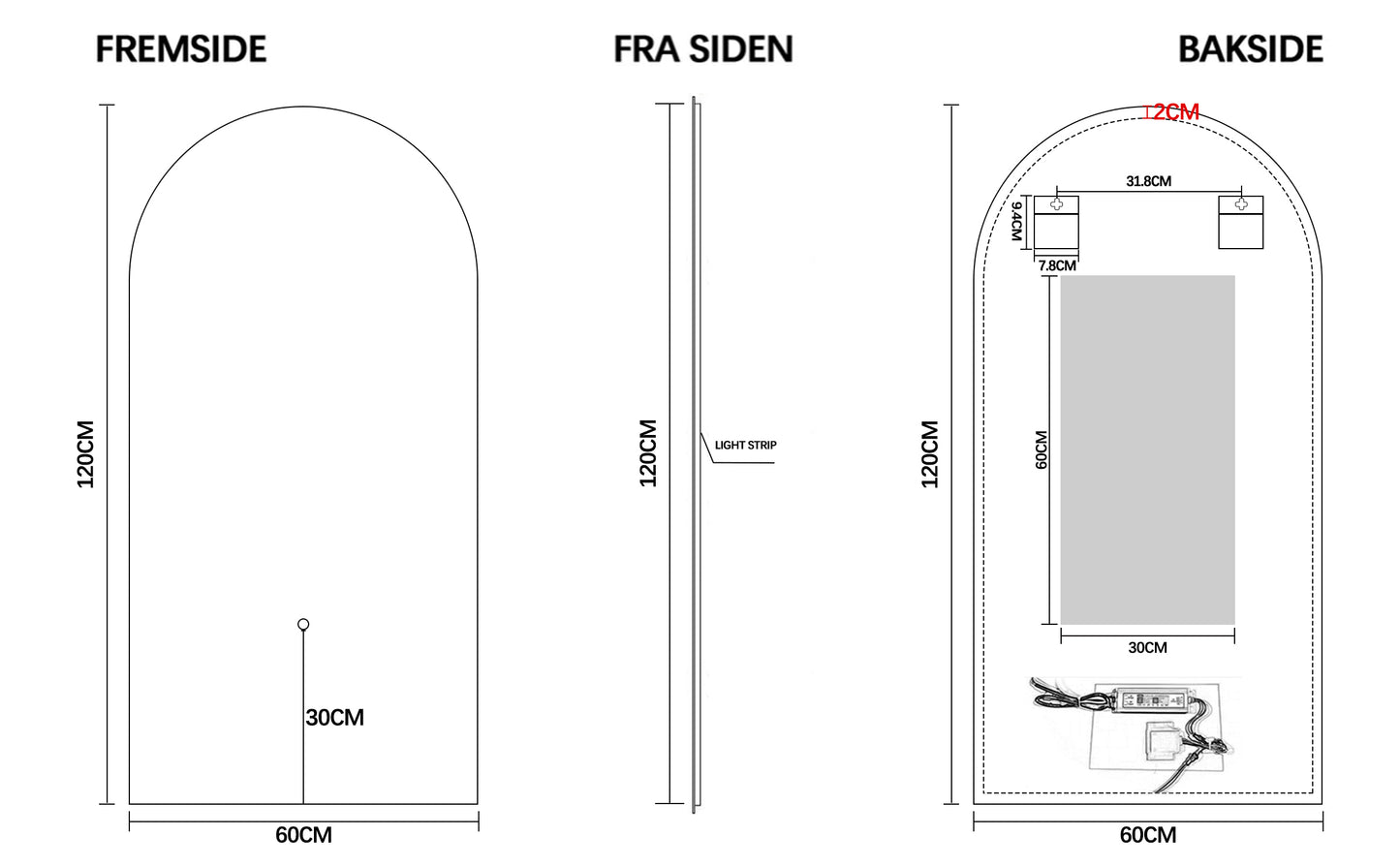Nordic frame 150 mørk eik m/dobbel servant & 2 speil
