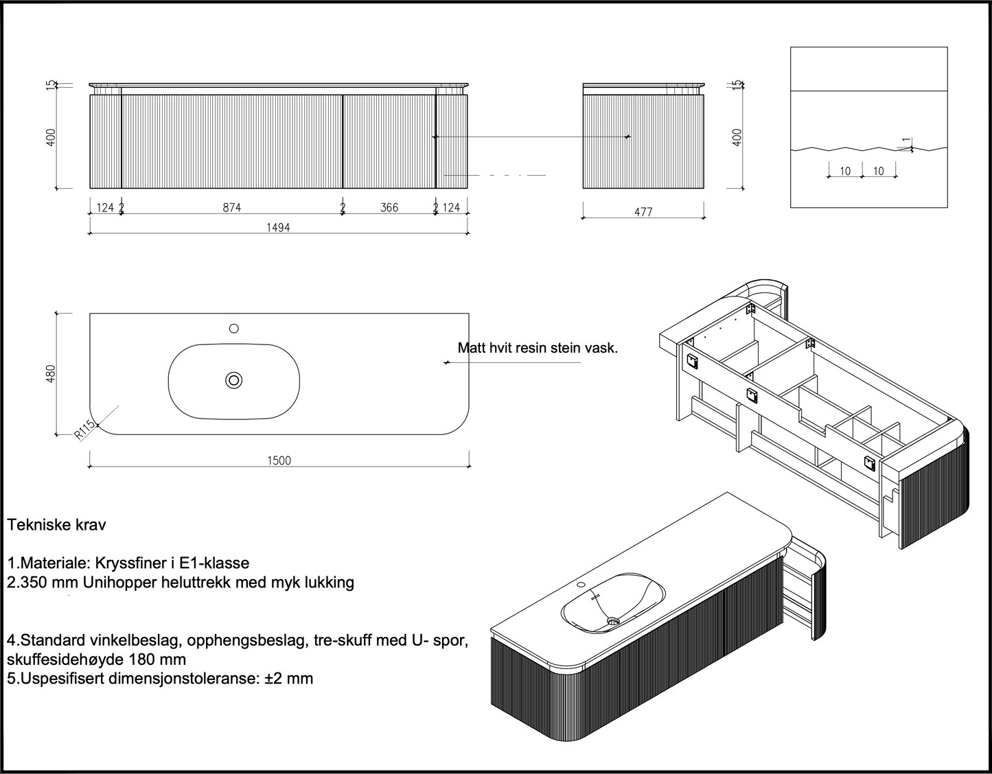 Nordic Sense 150 eik m/servant & speil