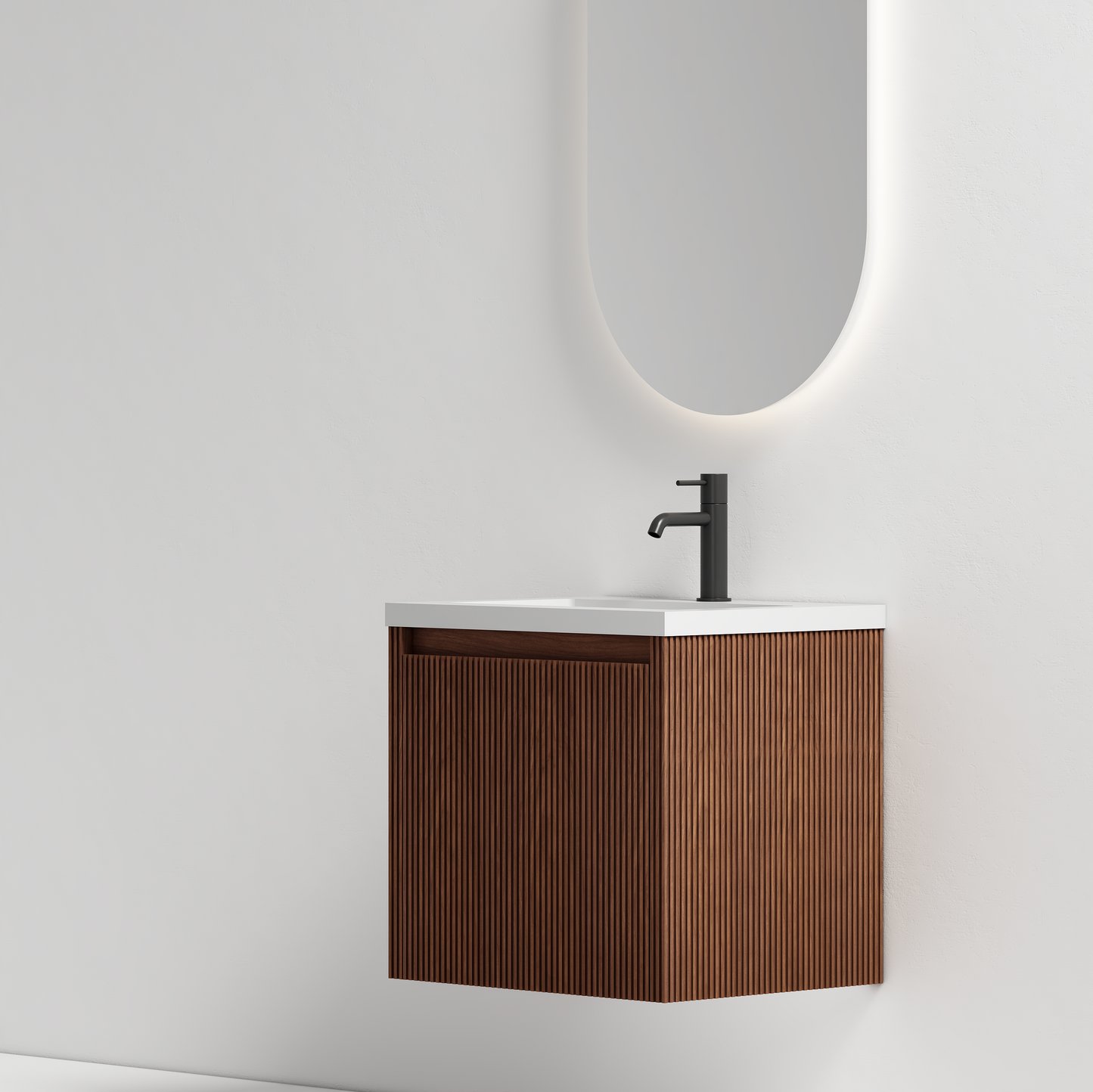 Nordic stripe compact 50 valnøtt med servant & speil