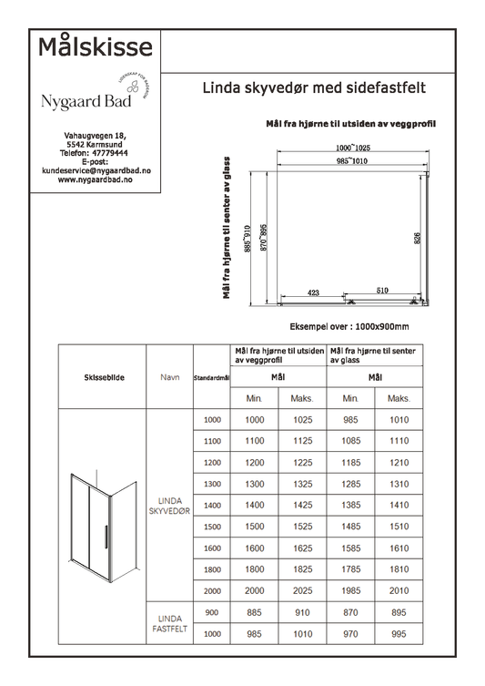 Linda pro skyvedør med fastfelt, klart glass, krom profil