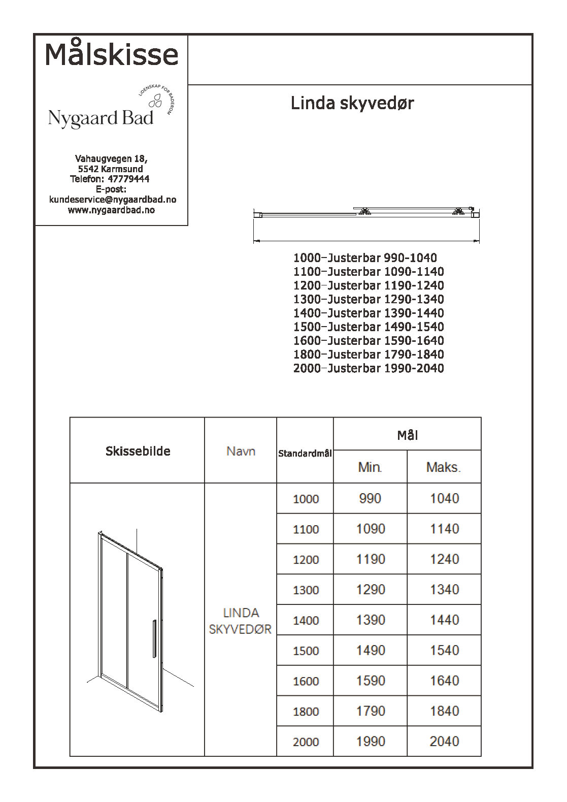 Linda skyvedør for nisje m/ sotet glass, sort matt profil v2