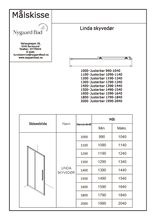 Linda skyvedør for nisje m/ klart glass, sort matt profil v2