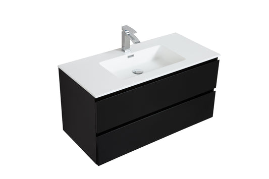 New York 100 pro sort matt baderomsmøbel med hvit blank servant