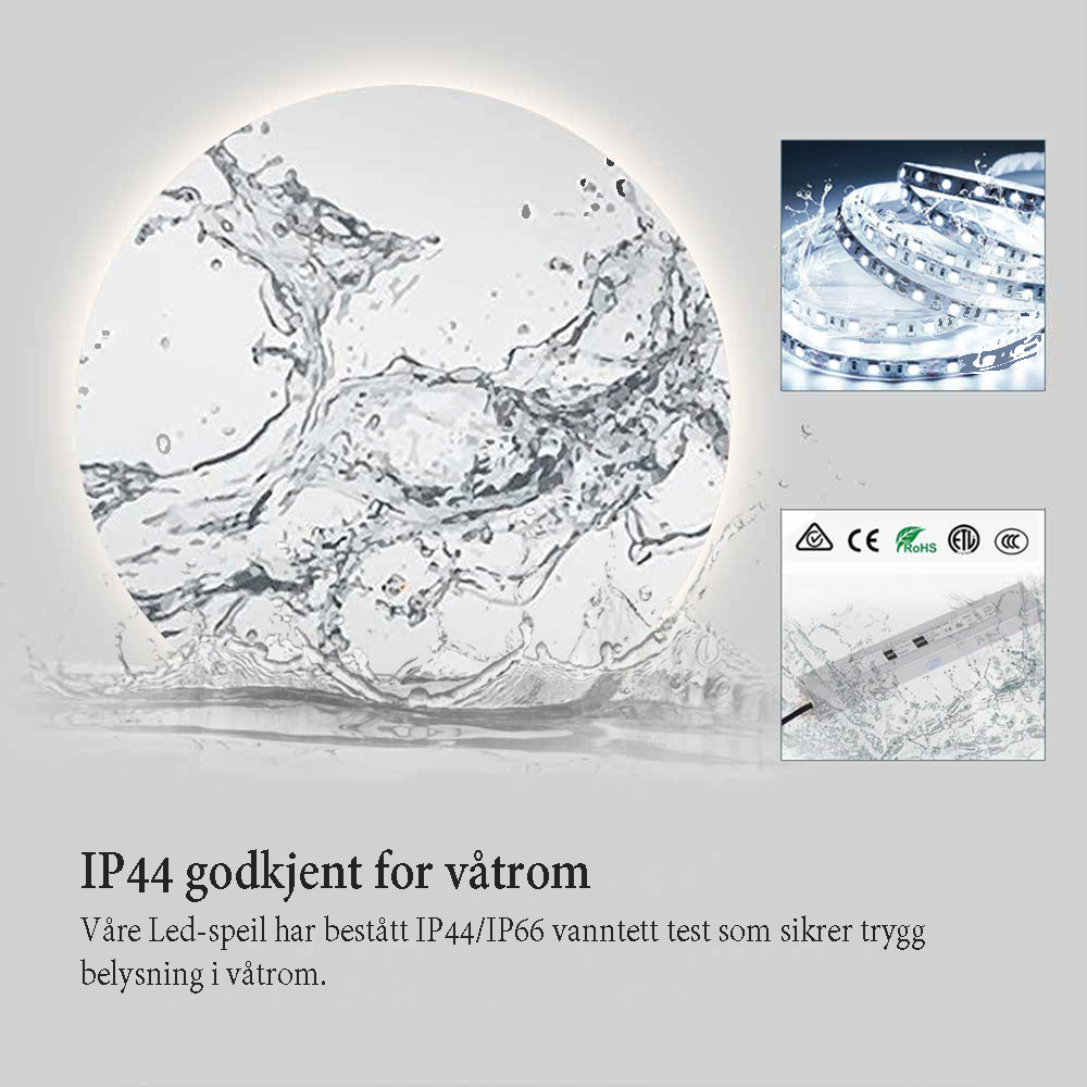 Neptun ledspeil med antidugg 130 cm