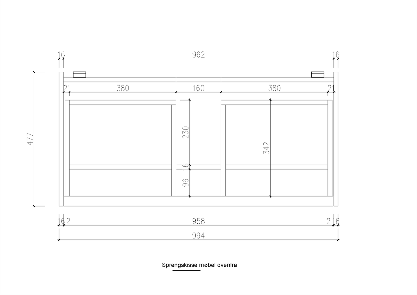 Nordic Frame 100 mørk eik m/hvit matt benkeplate + bolleservant