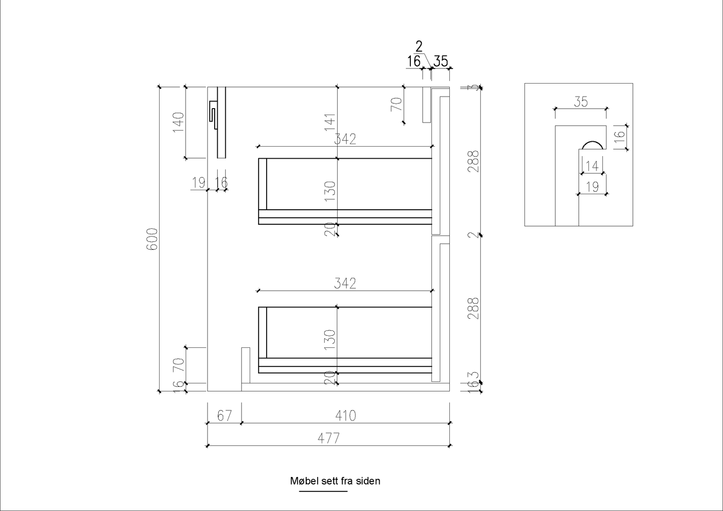Nordic frame 100 mørk eik UTEN/servant