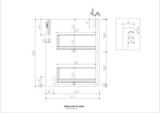 Nordic Frame 100 mørk eik m/hvit matt benkeplate + bolleservant og speil