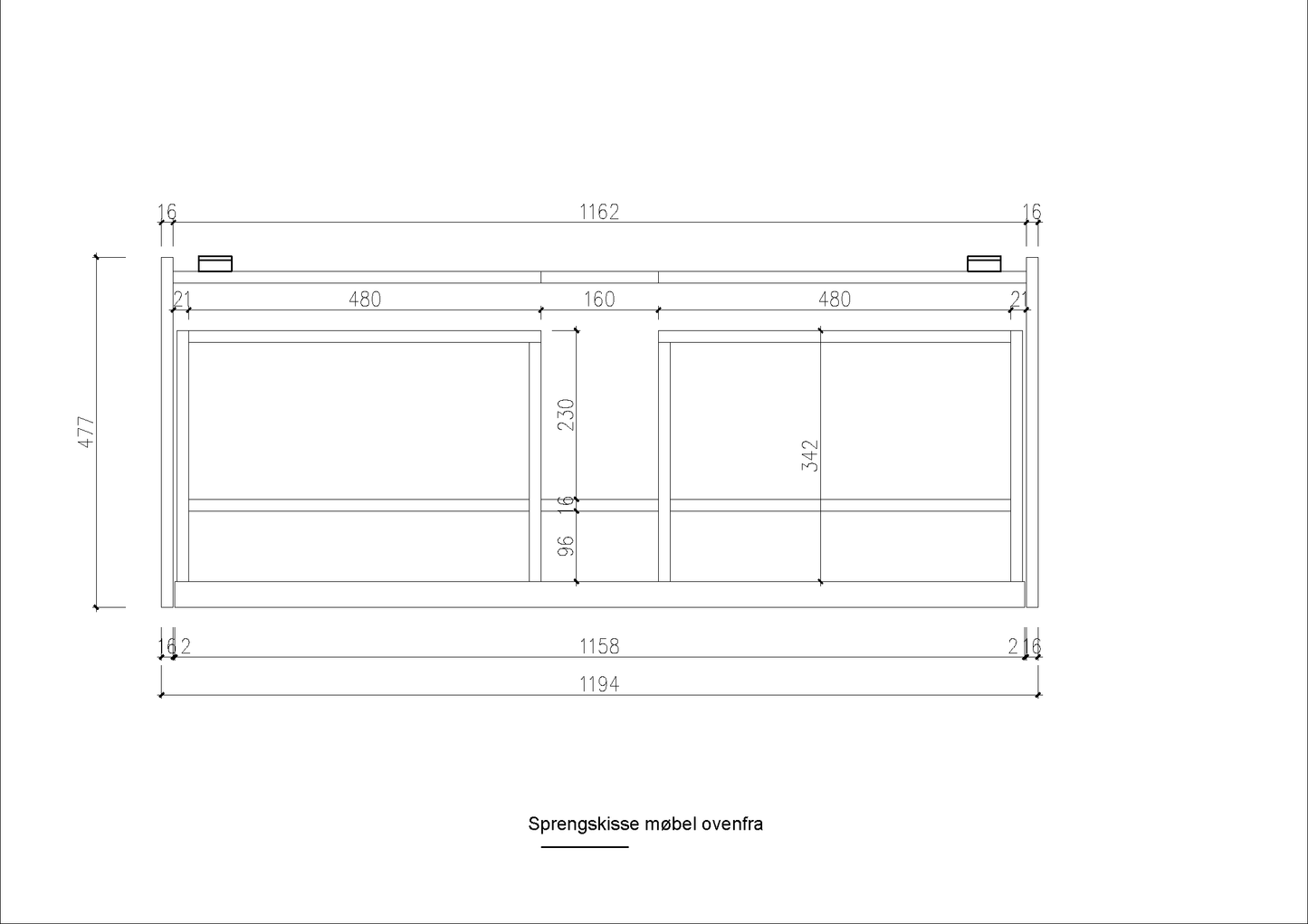 Nordic Frame 120 mørk eik m/hvit matt benkeplate + bolleservant