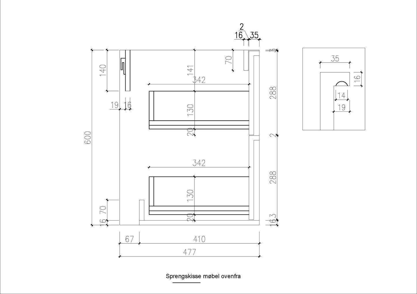 Nordic frame 150 eik UTEN/servant (Utsparing høyre) V2
