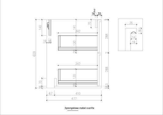 Nordic frame 150 eik UTEN/servant (Utsparing høyre) V2