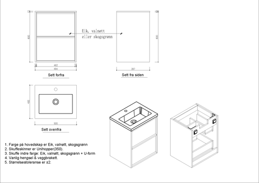 Nordic frame 50 lys grå m/servant UTEN/speil
