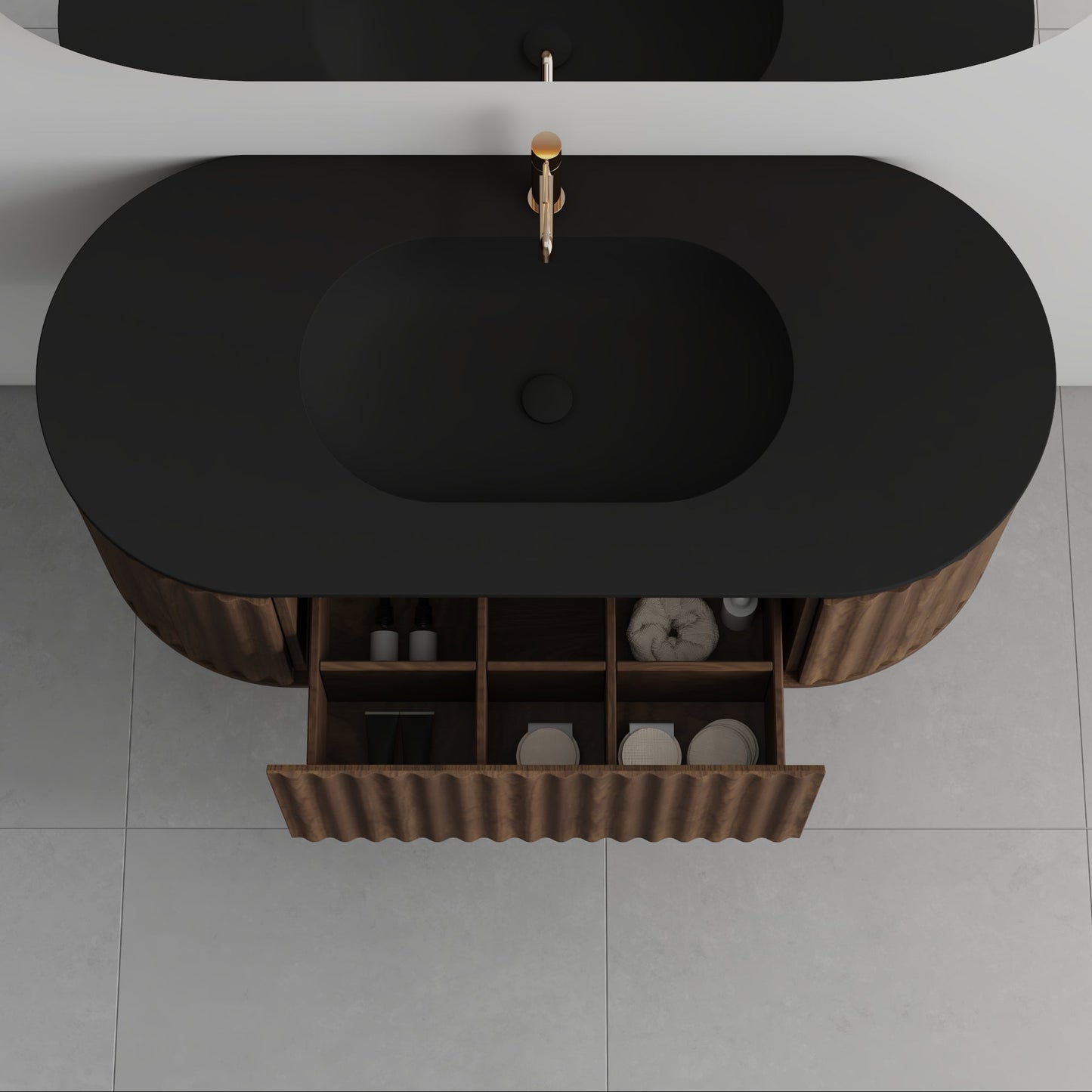 Nordic Shape 120 valnøtt med sort matt servant u/speil