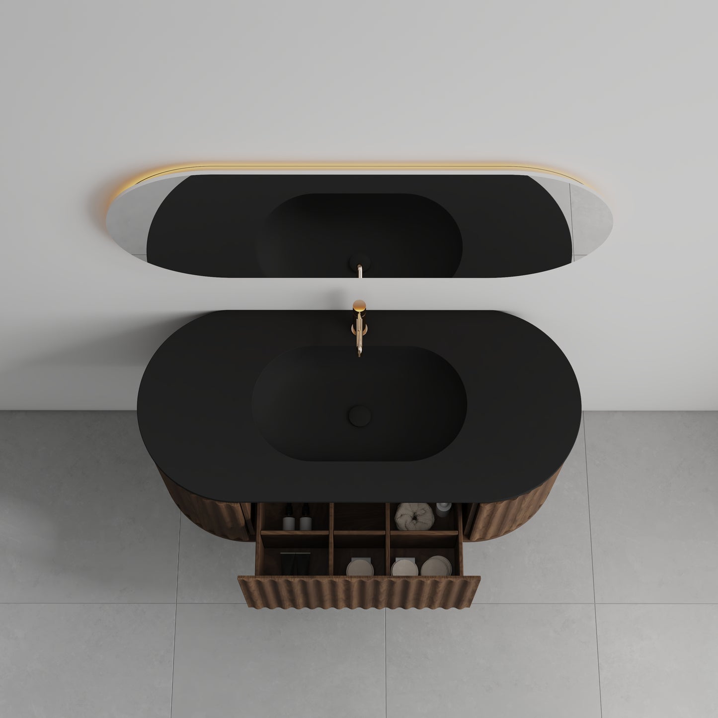Nordic shape 120 valnøtt med sort matt servant og ledspeil