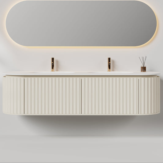 Nordic shape 180 beige med dobbel servant u/speil