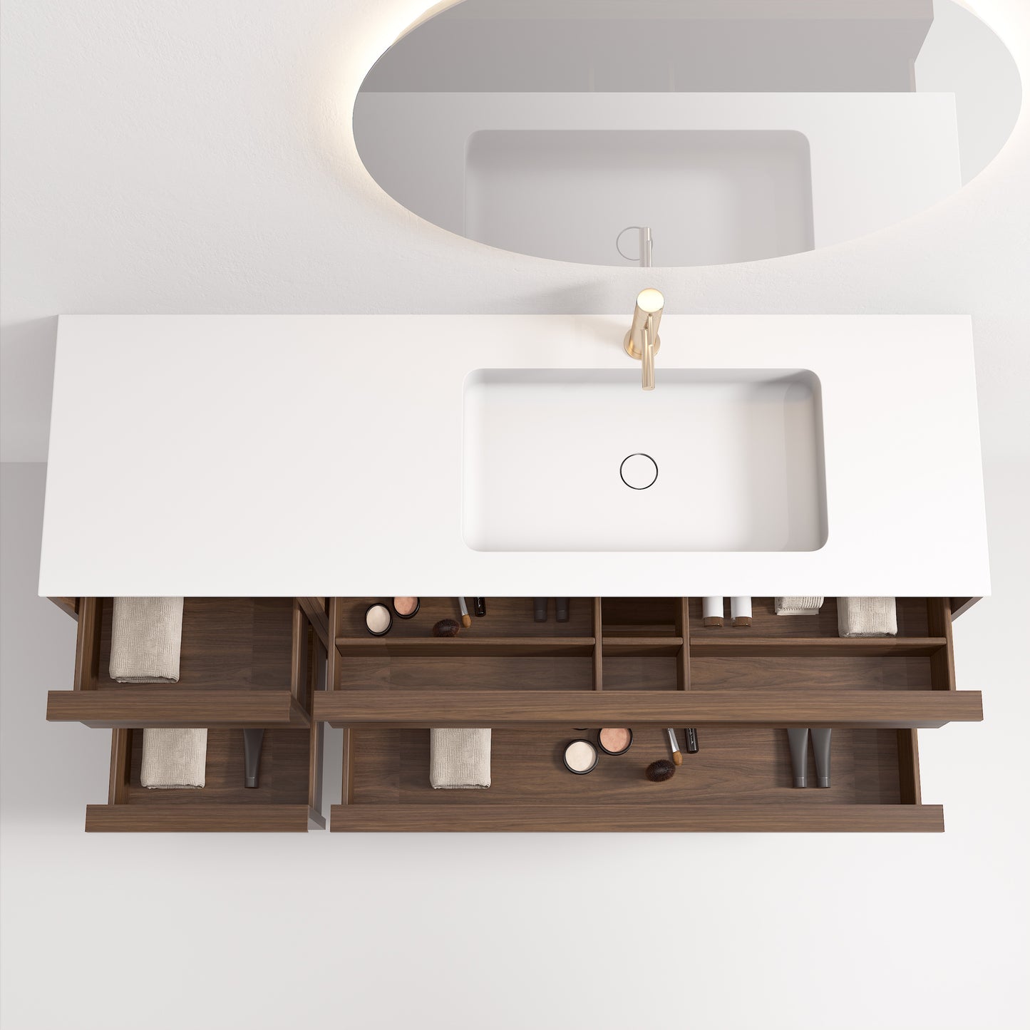Nordic frame 150 valnøtt m/enkel servant & speil, høyre