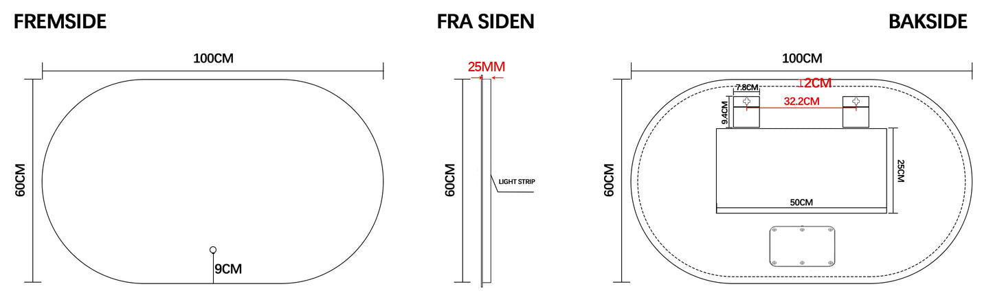 Nordic shape 100 cm m/benkeplate, bolleservant & speil