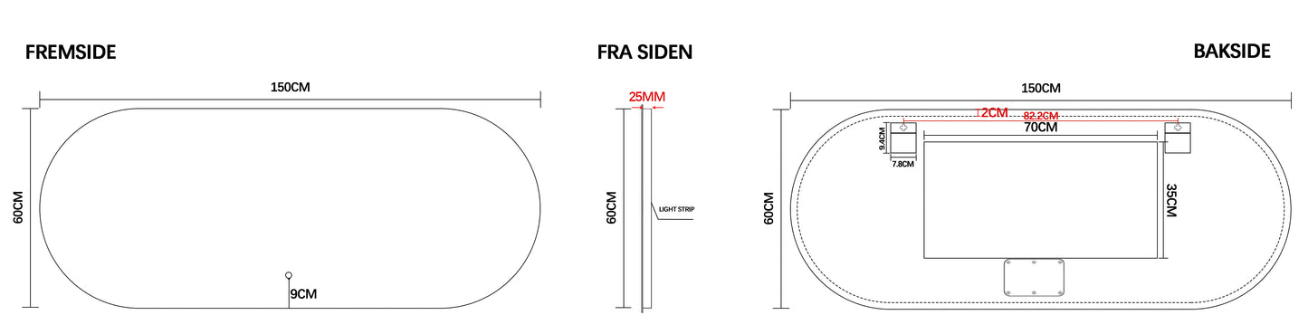 Nordic shape 150 cm m/benkeplate, bolleservant & speil