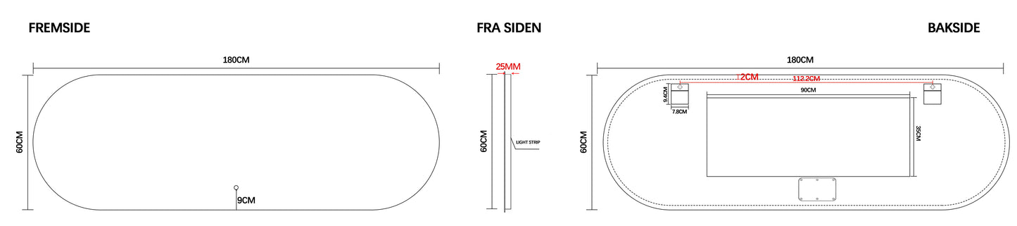Nordic shape baderomsmøbel 180 cm med ledspeil og høyskap