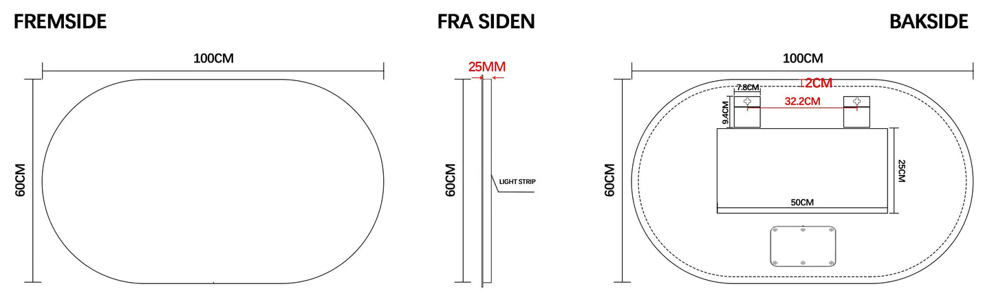 Nordic shape ledspeil 100 cm