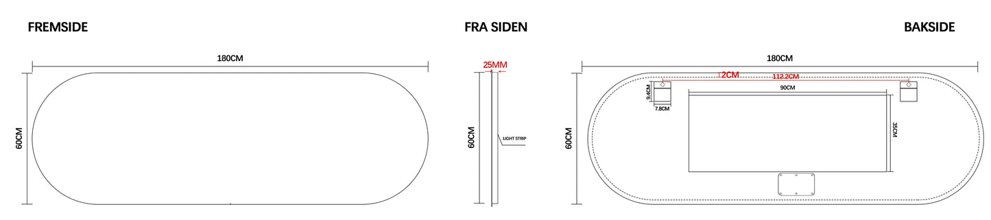 Nordic shape ledspeil 180 cm