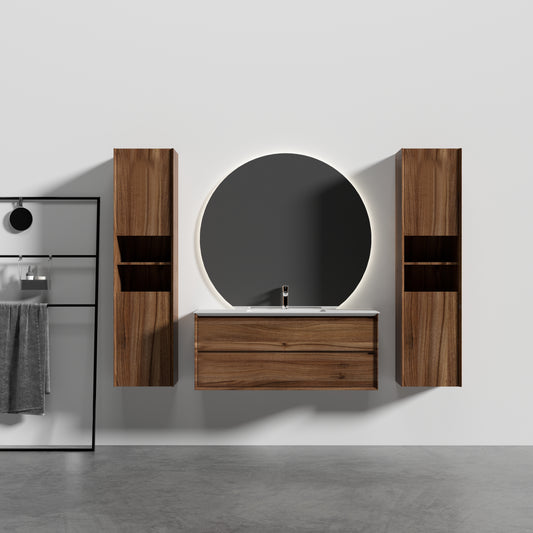 Oslo baderomsmøbel 120 cm valnøtt med Neptun ledspeil og 2 høyskap