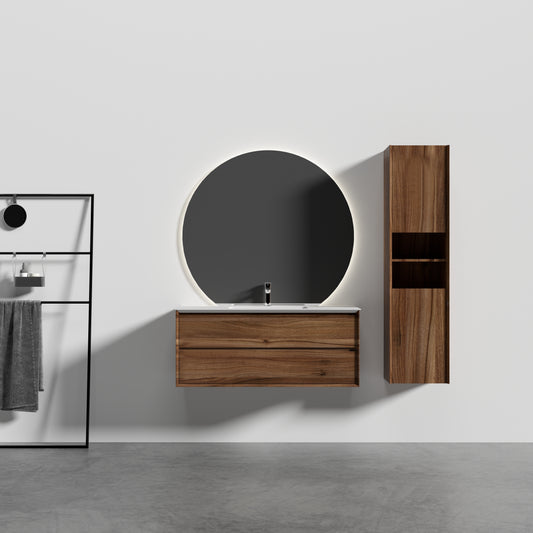 Oslo baderomsmøbel 120 cm valnøtt med Neptun ledspeil og høyskap