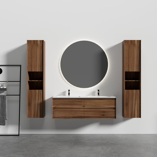 Oslo baderomsmøbel 150 cm valnøtt med ledspeil og 2 høyskap