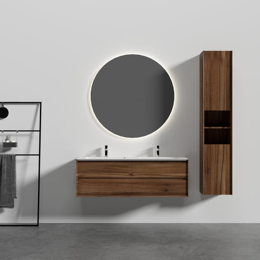 Oslo baderomsmøbel 150 cm valnøtt med ledspeil og høyskap