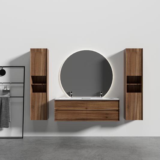 Oslo baderomsmøbel 150 cm valnøtt med Neptun ledspeil og 2 høyskap