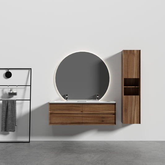 Oslo baderomsmøbel 150 cm valnøtt med Neptun ledspeil og høyskap