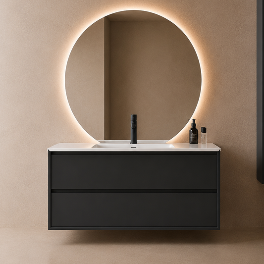 Oslo baderomsmøbel sort matt 90 cm m/hvit matt servant & neptun ledspeil