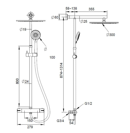 Takdusjsett Azur børstet gull rund med termostat
