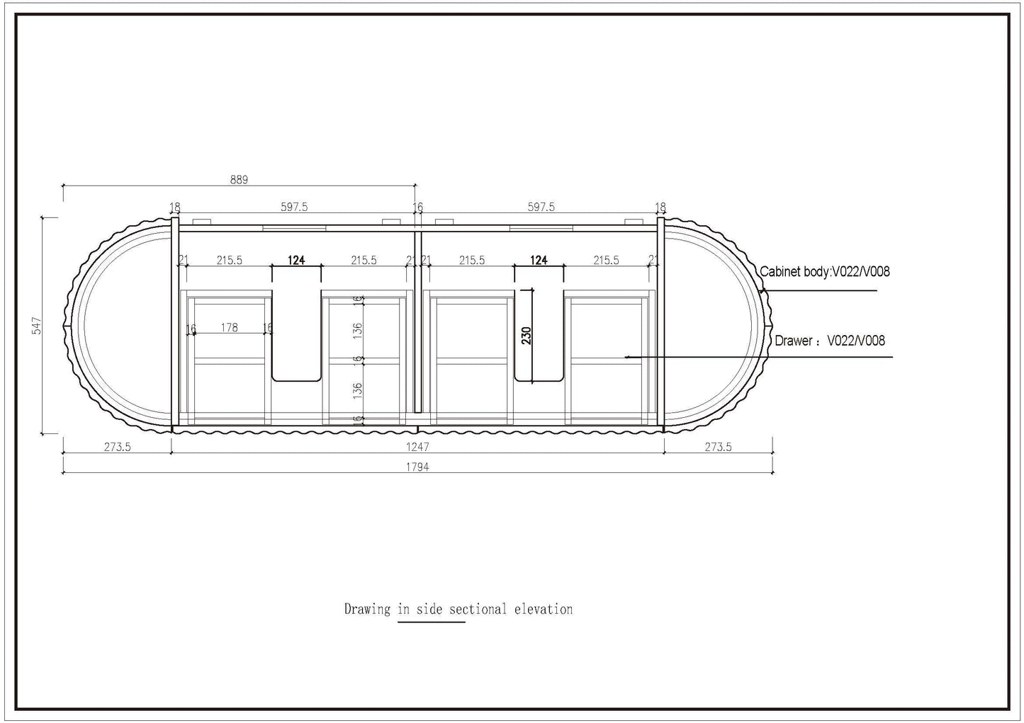 Nordic shape 180 valnøtt med enkel/servant UTEN hull for blandebatteri. Inkludert speil