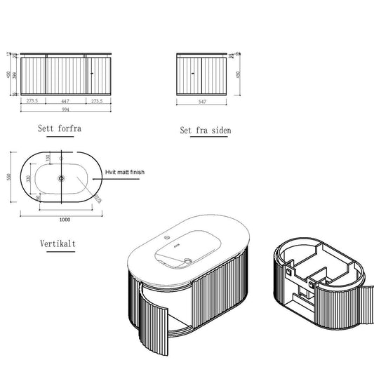 Nordic shape 100 beige med servant u/speil