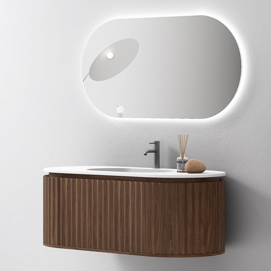 Nordic shape baderomsmøbel 120 cm med ledspeil og høyskap, valnøtt