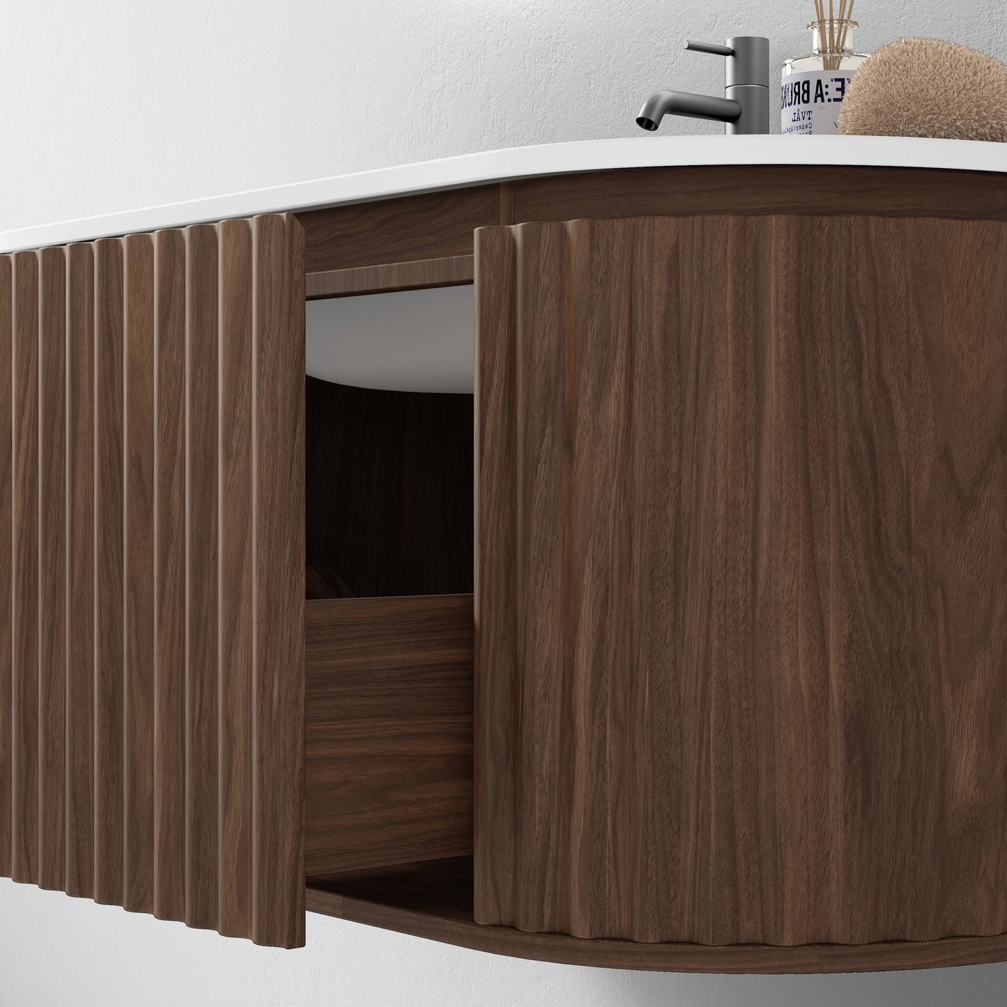 Nordic shape 180 valnøtt med dobbel servant u/speil