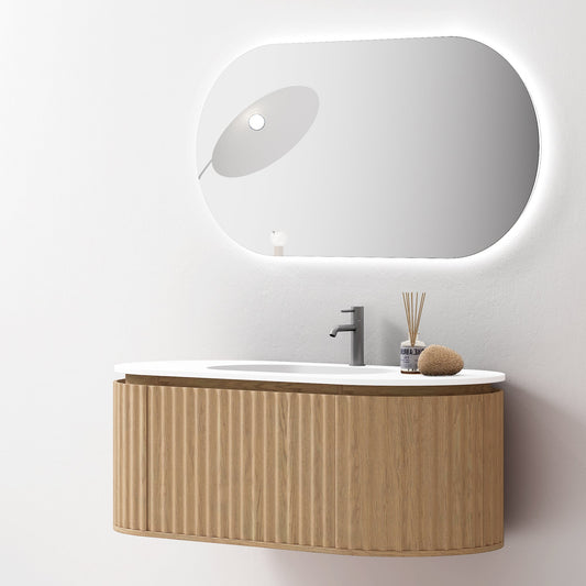 Nordic shape baderomsmøbel 120 cm med ledspeil og høyskap, eik V2