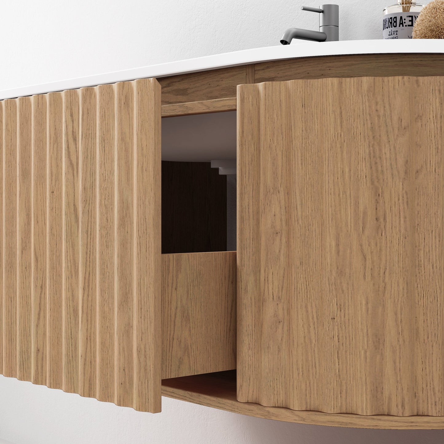 Nordic shape baderomsmøbel 120 cm med ledspeil og høyskap, eik V2