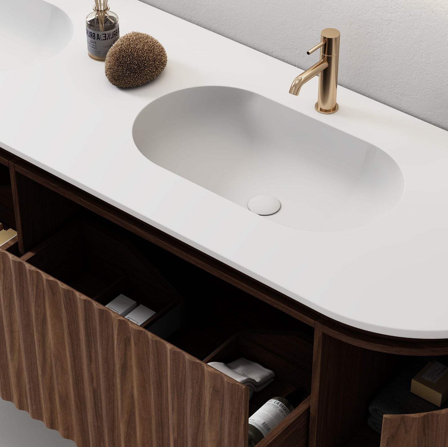 Nordic shape 180 valnøtt med dobbel servant u/speil
