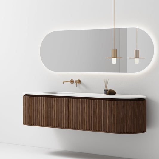 Nordic shape 180 valnøtt med enkel/servant UTEN hull for blandebatteri. Inkludert speil