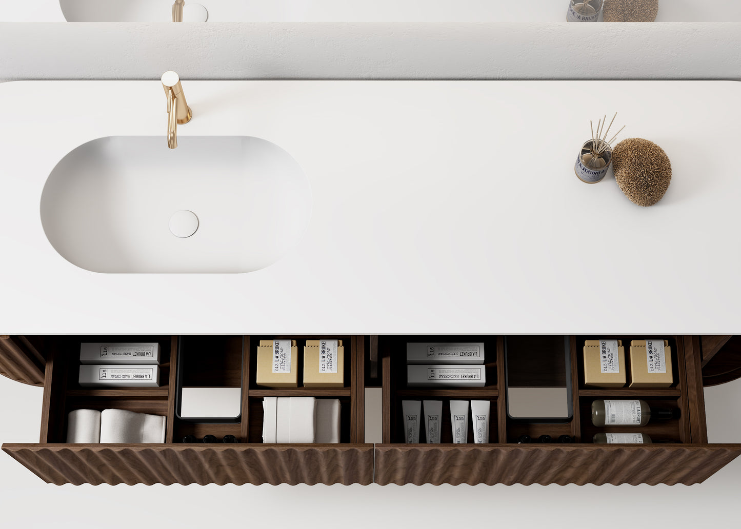 Nordic shape 180 valnøtt med enkel servant u/speil