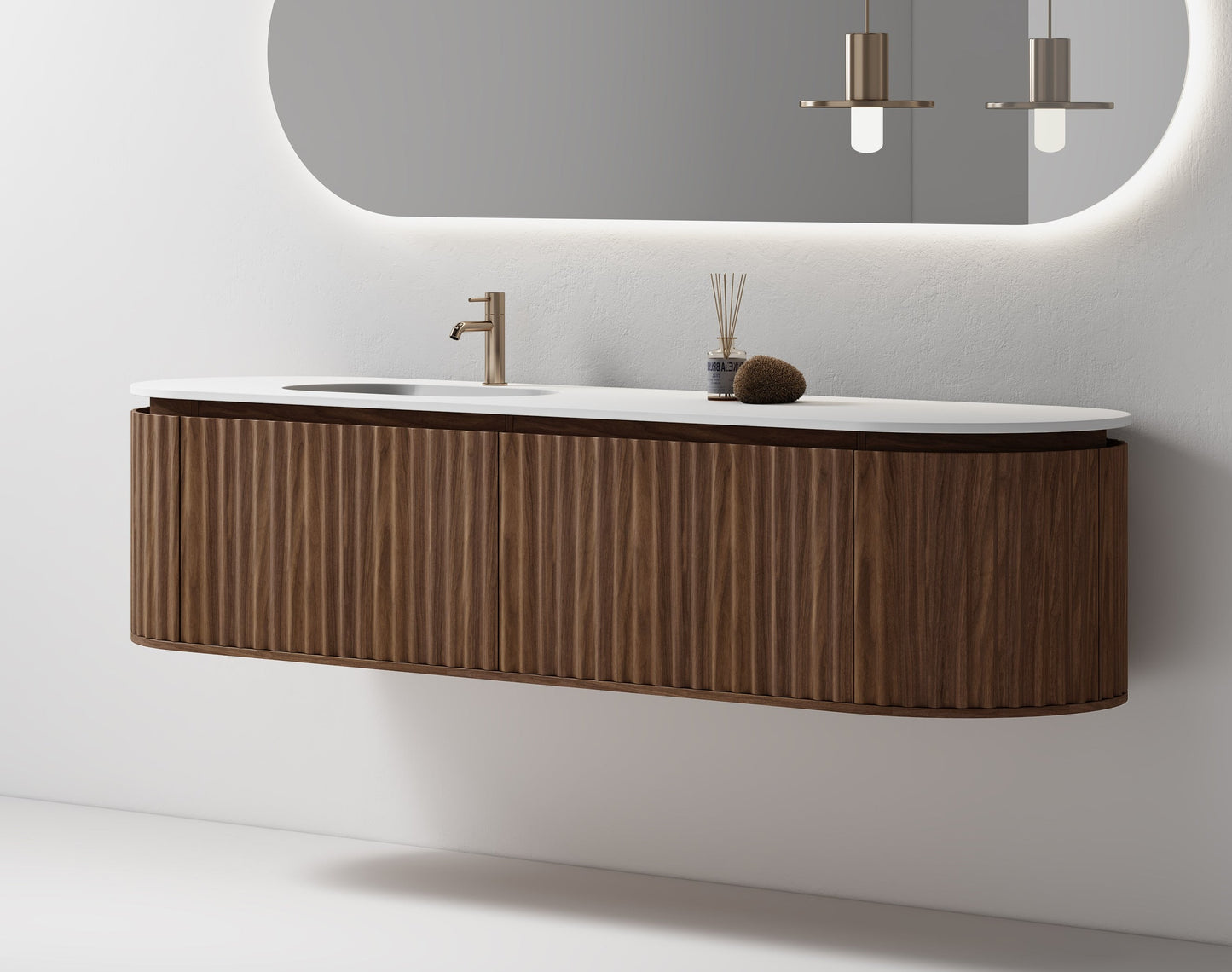 Nordic shape 180 valnøtt med enkel servant u/speil