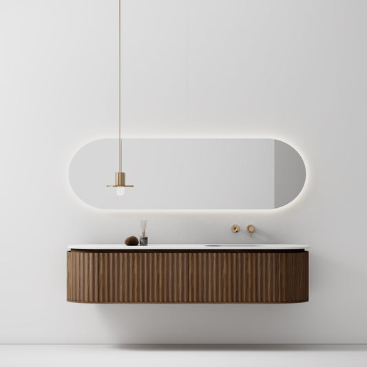 Nordic shape 180 valnøtt med enkel/servant UTEN hull for blandebatteri. UTEN/speil