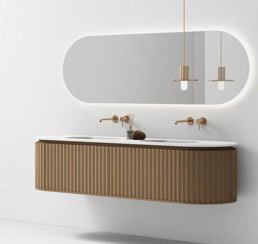 Nordic shape 180 eik med dobbel/servant UTEN hull for blandebatteri. Inkludert speil. V2