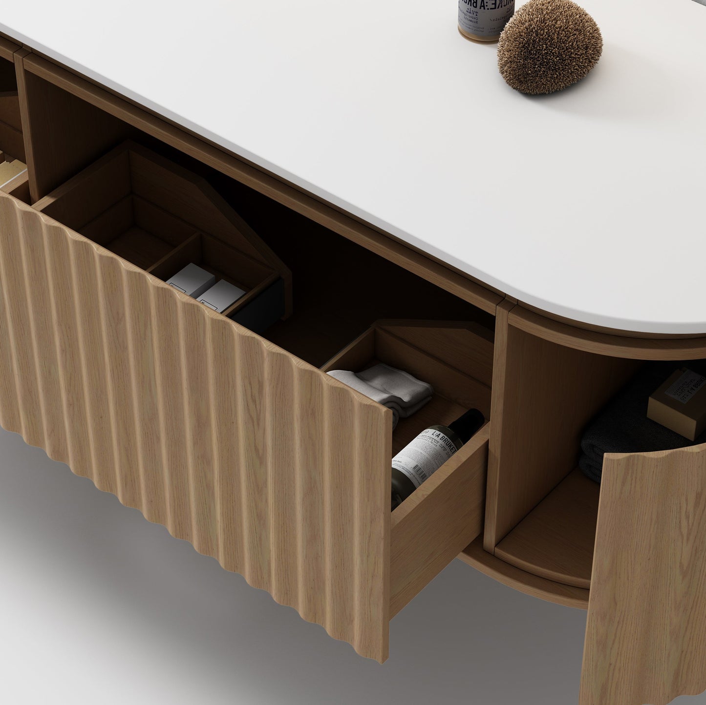 Nordic shape 180 eik med enkel/servant UTEN hull for blandebatteri. Inkludert speil