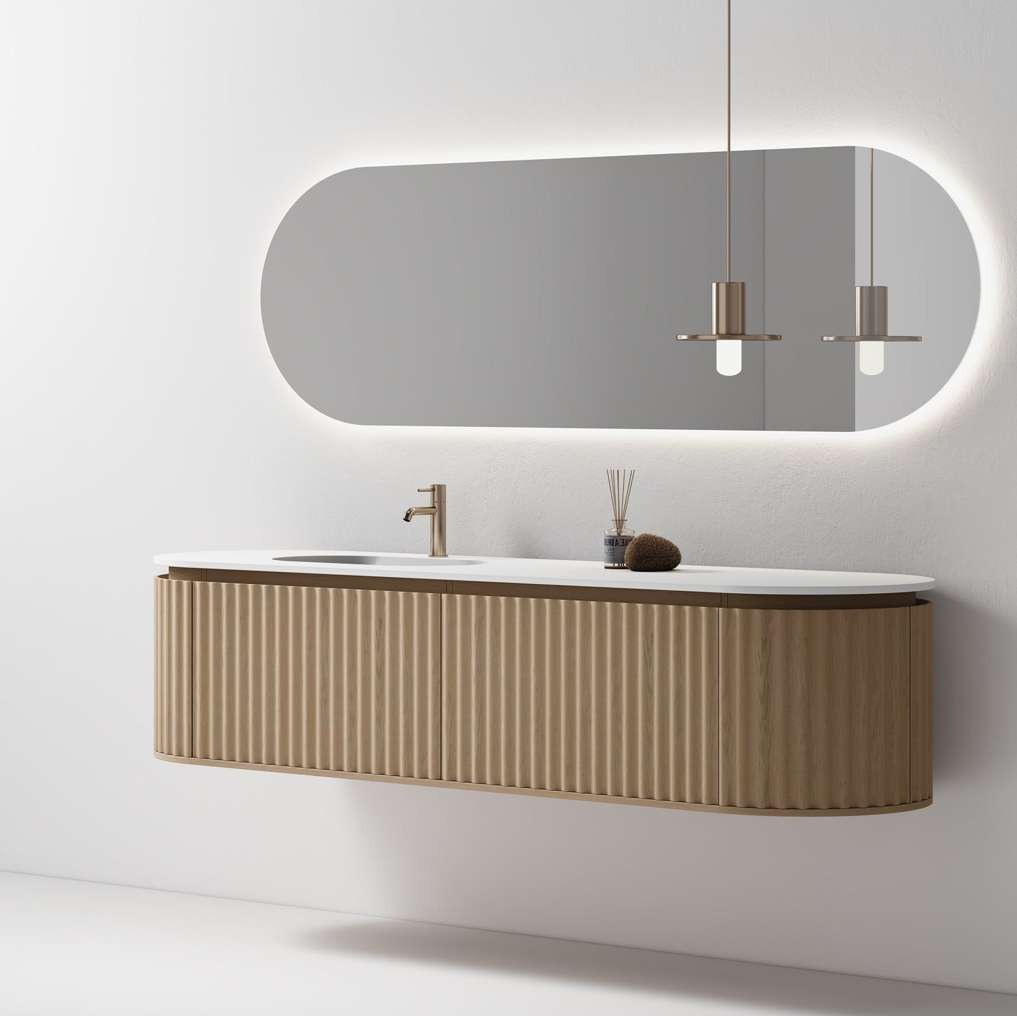 Nordic shape 180 med enkel/servant og speil eik