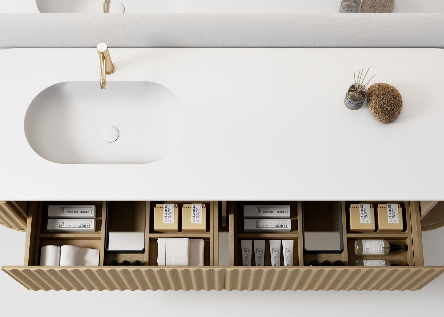 Nordic shape 180 med enkel/servant og speil eik